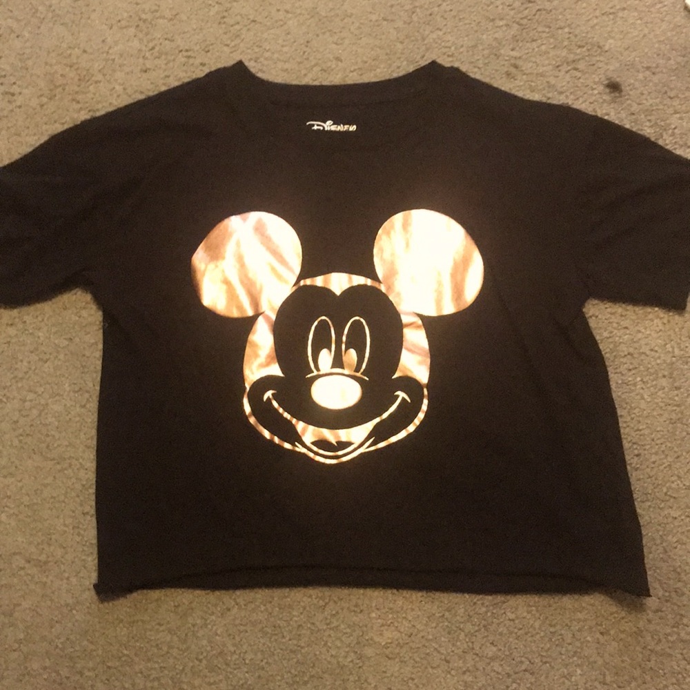 Disney Rose gold Mickey Mouse black shirt crop top